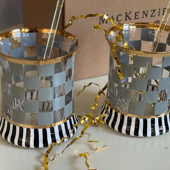 MacKenzie-Childs Carnival Sterling Tumbler Glasses (Set of 2)-NEW - Picture 4 of 12